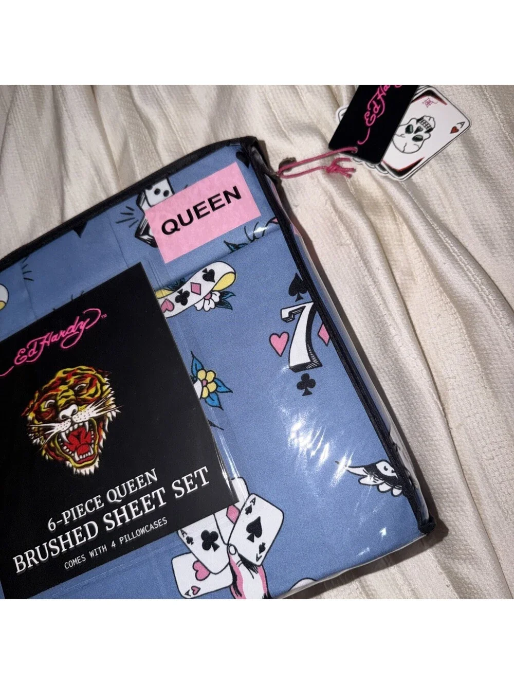 Ed Hardy Blue Six Piece Queen Sheet Set.